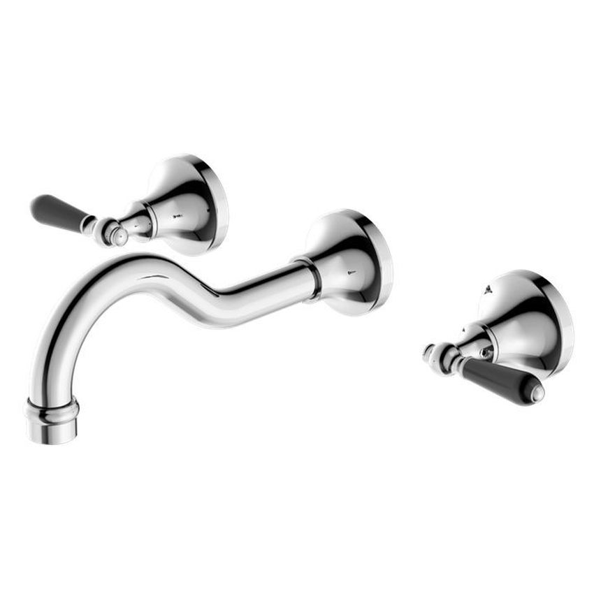 York Wall Basin Set With Black Porcelain Lever - Chrome