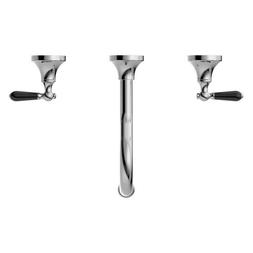 York Wall Basin Set With Black Porcelain Lever - Chrome