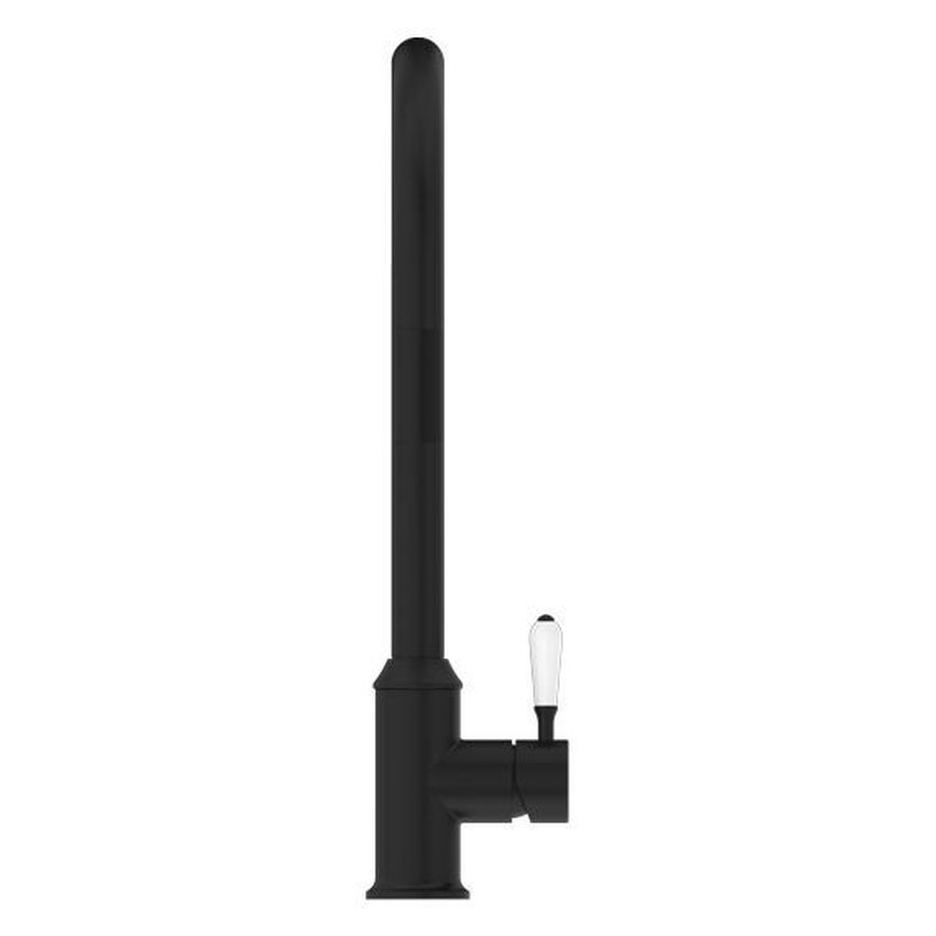 York Pull Out Sink Mixer With Vegie Spray Function With White Porcelain Lever - Matte Black