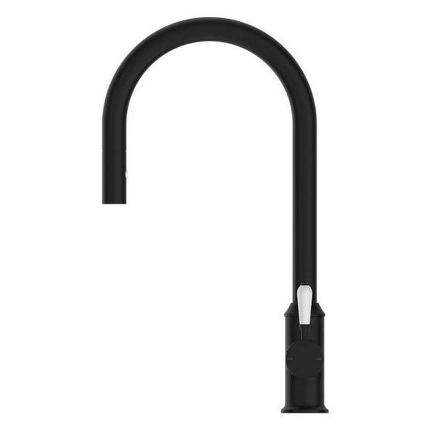 York Pull Out Sink Mixer With Vegie Spray Function With White Porcelain Lever - Matte Black