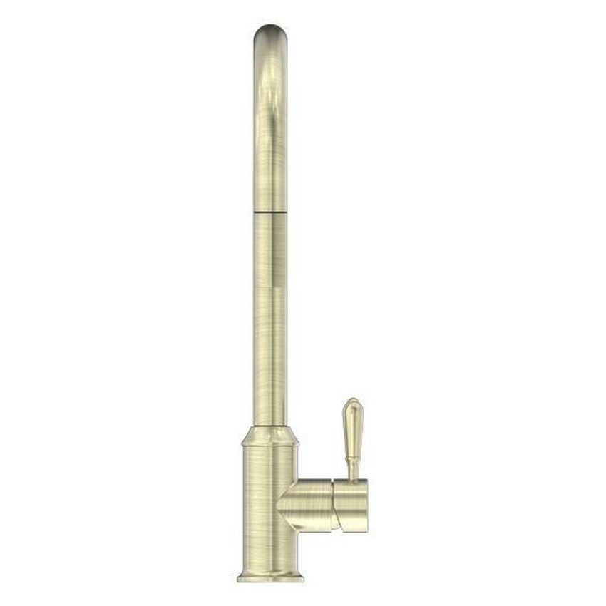 York Pull Out Sink Mixer With Vegie Spray Function With Metal Lever - Aged Brass