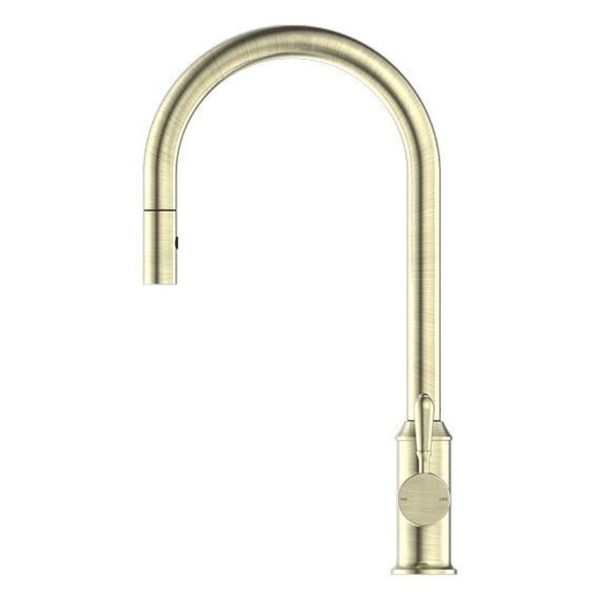 York Pull Out Sink Mixer With Vegie Spray Function With Metal Lever - Aged Brass