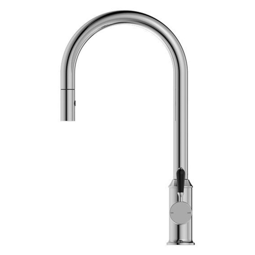 York Pull Out Sink Mixer With Vegie Spray Function With Black Porcelain Lever - Chrome