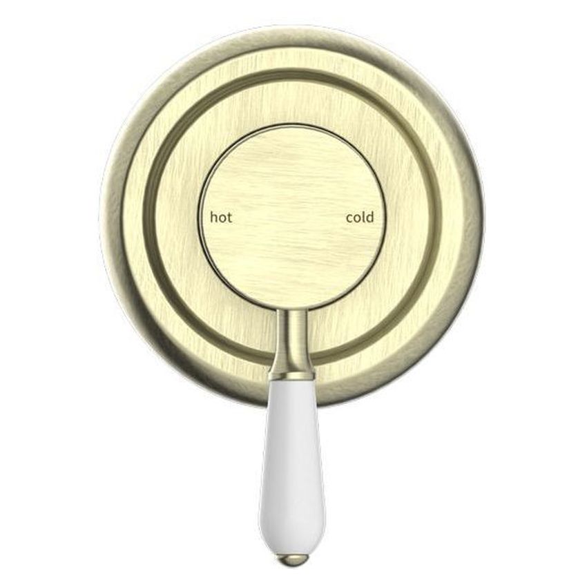 York Shower Mixer With White Porcelain Lever - Aged Brass