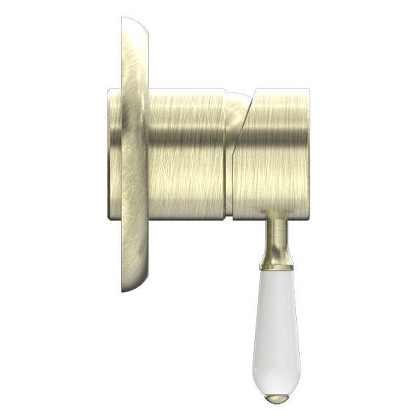 York Shower Mixer With White Porcelain Lever - Aged Brass