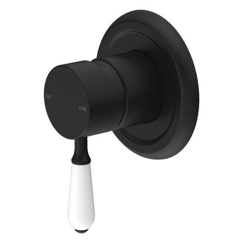 York Shower Mixer With White Porcelain Lever - Matte Black