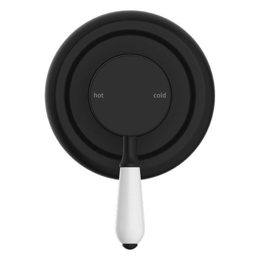 York Shower Mixer With White Porcelain Lever - Matte Black
