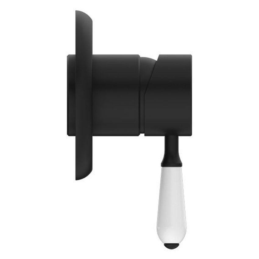 York Shower Mixer With White Porcelain Lever - Matte Black