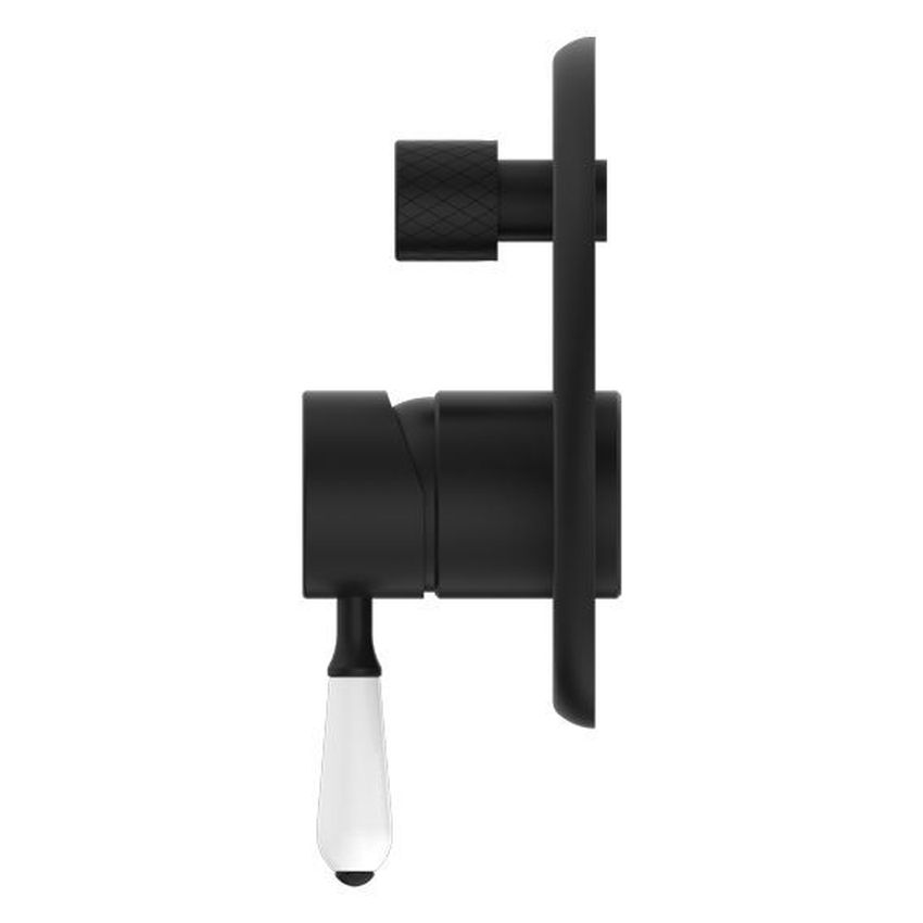 York Shower Mixer With Divertor With White Porcelain Lever - Matte Black