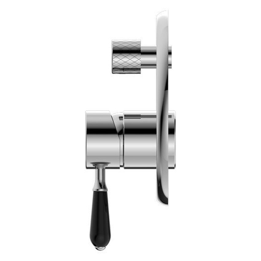 York Shower Mixer With Divertor With Black Porcelain Lever - Chrome