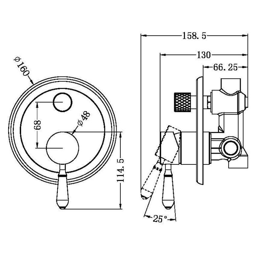 York Shower Mixer With Divertor With Black Porcelain Lever - Chrome