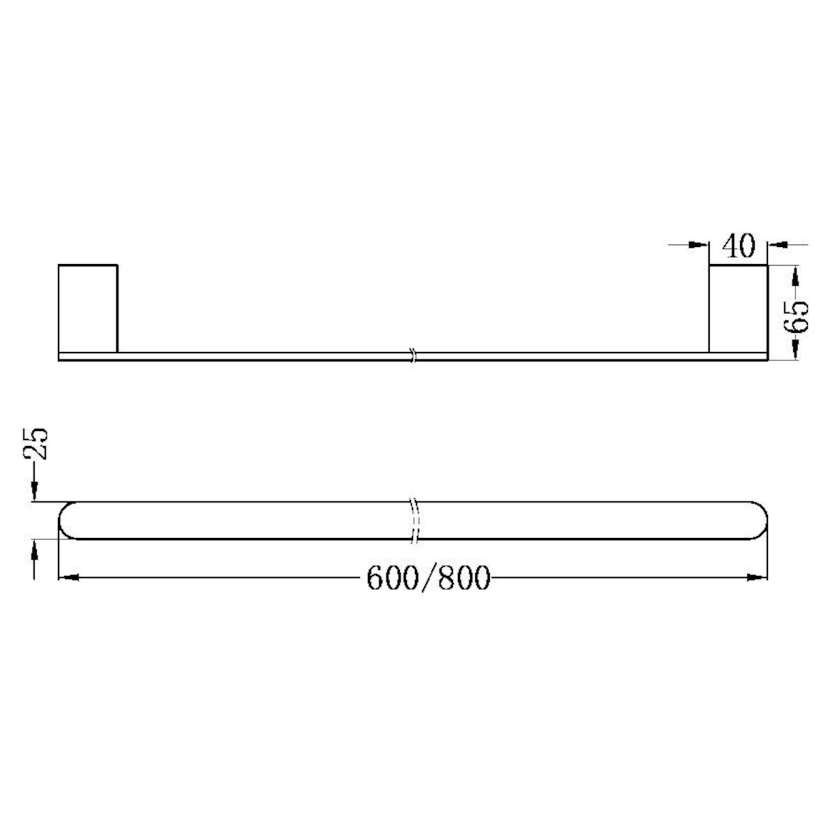 Bianca Single Towel Rail 600mm - Brushed Gold