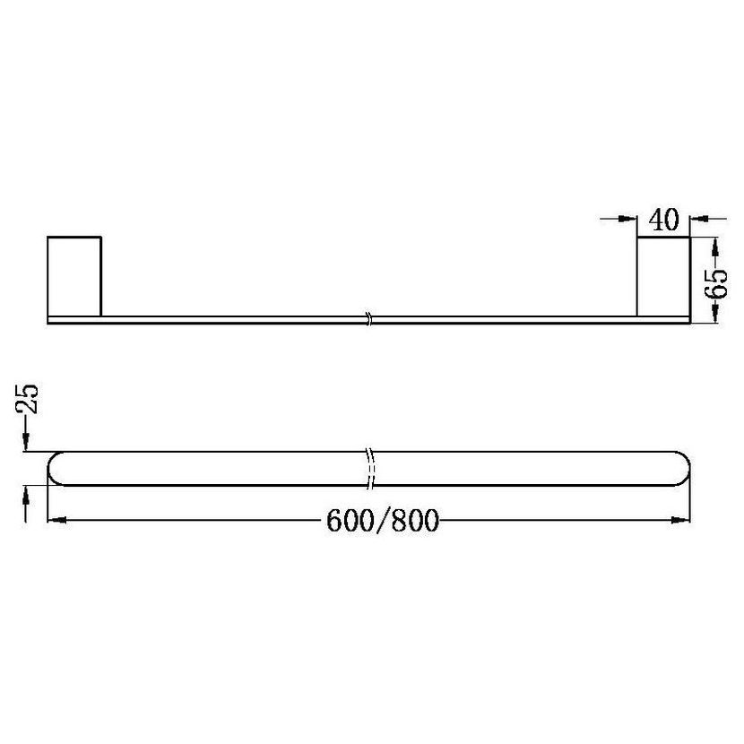Bianca Single Towel Rail 600mm - Chrome