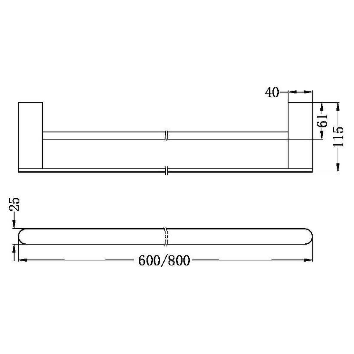 Bianca Double Towel Rail 600mm - Gun Metal