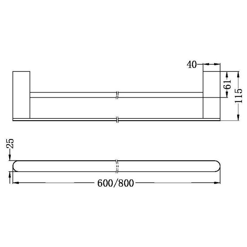 Bianca Double Towel Rail 800mm - Brushed Nickel