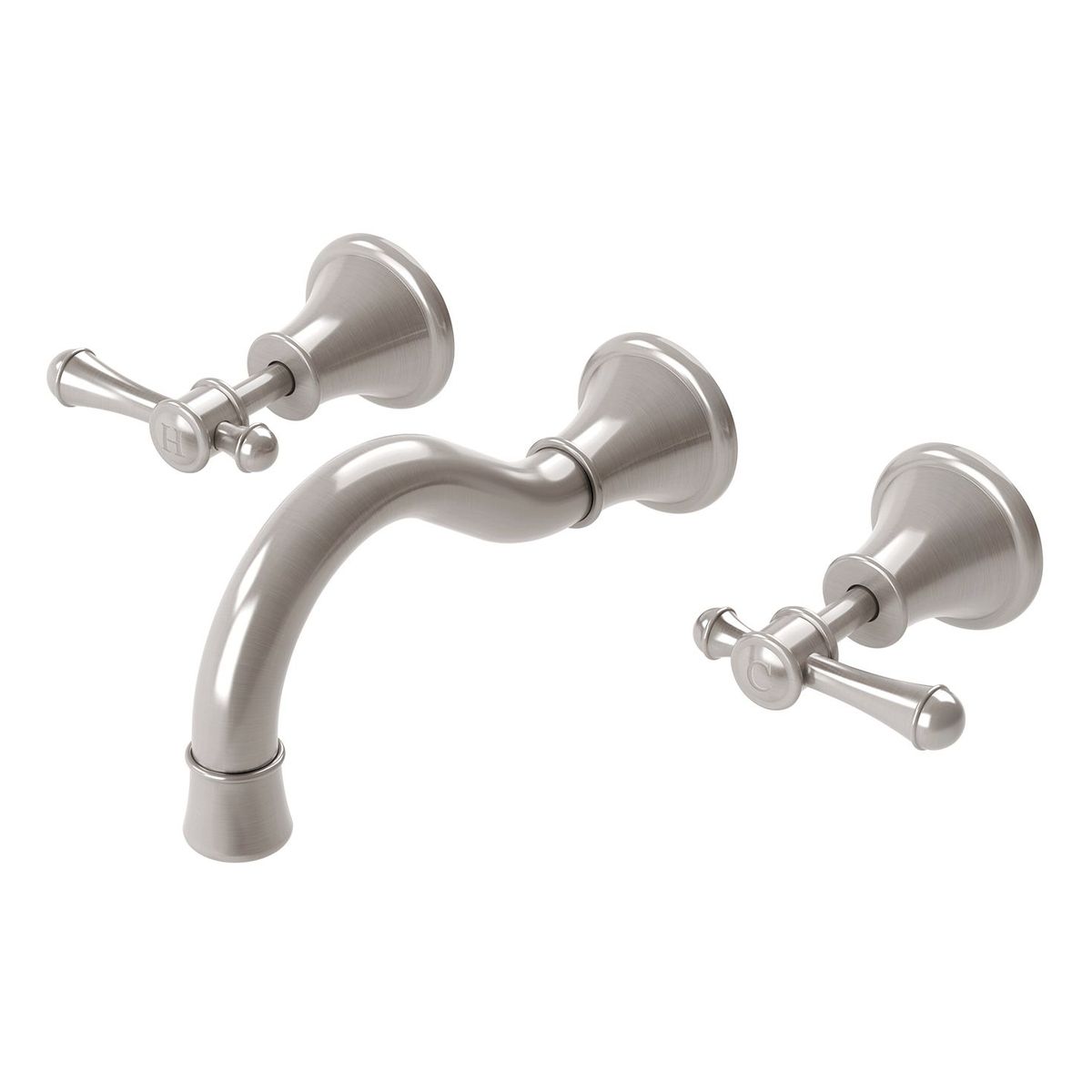 Nostalgia Lever Basin / Bath Set 180mm Shepherds Crook - Brushed Nickel