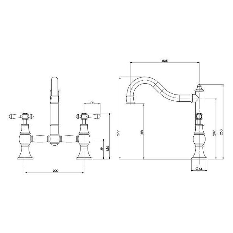 Nostalgia Exposed Sink Set Shepherds Crook - Brushed Nickel