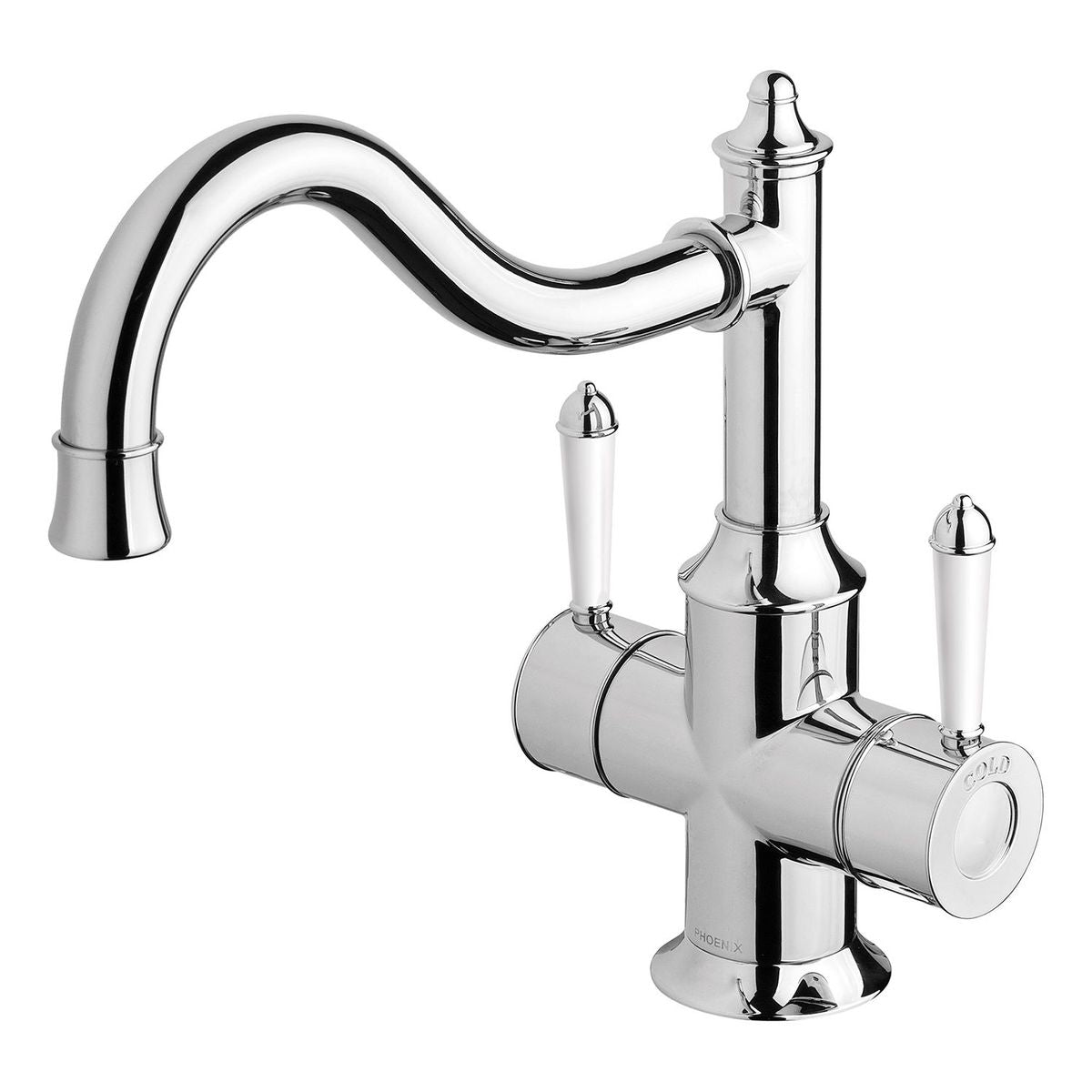 Nostalgia Twin Handle Sink Mixer 230mm Shepherds Crook - Chrome / Natural White