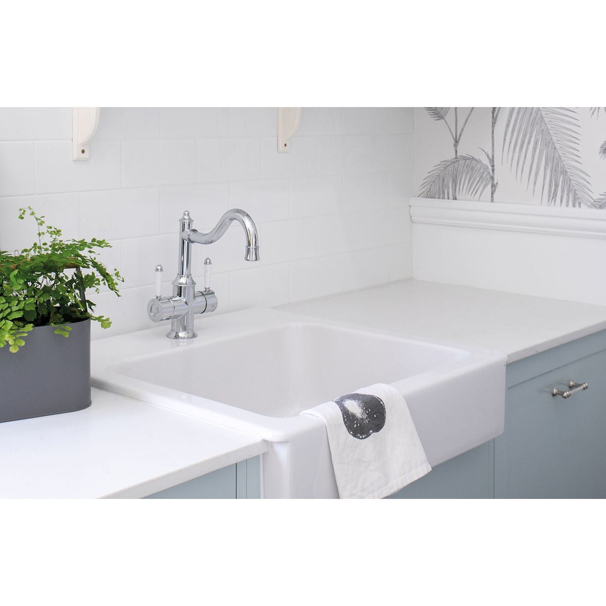 Nostalgia Twin Handle Sink Mixer 230mm Shepherds Crook - Chrome / Natural White