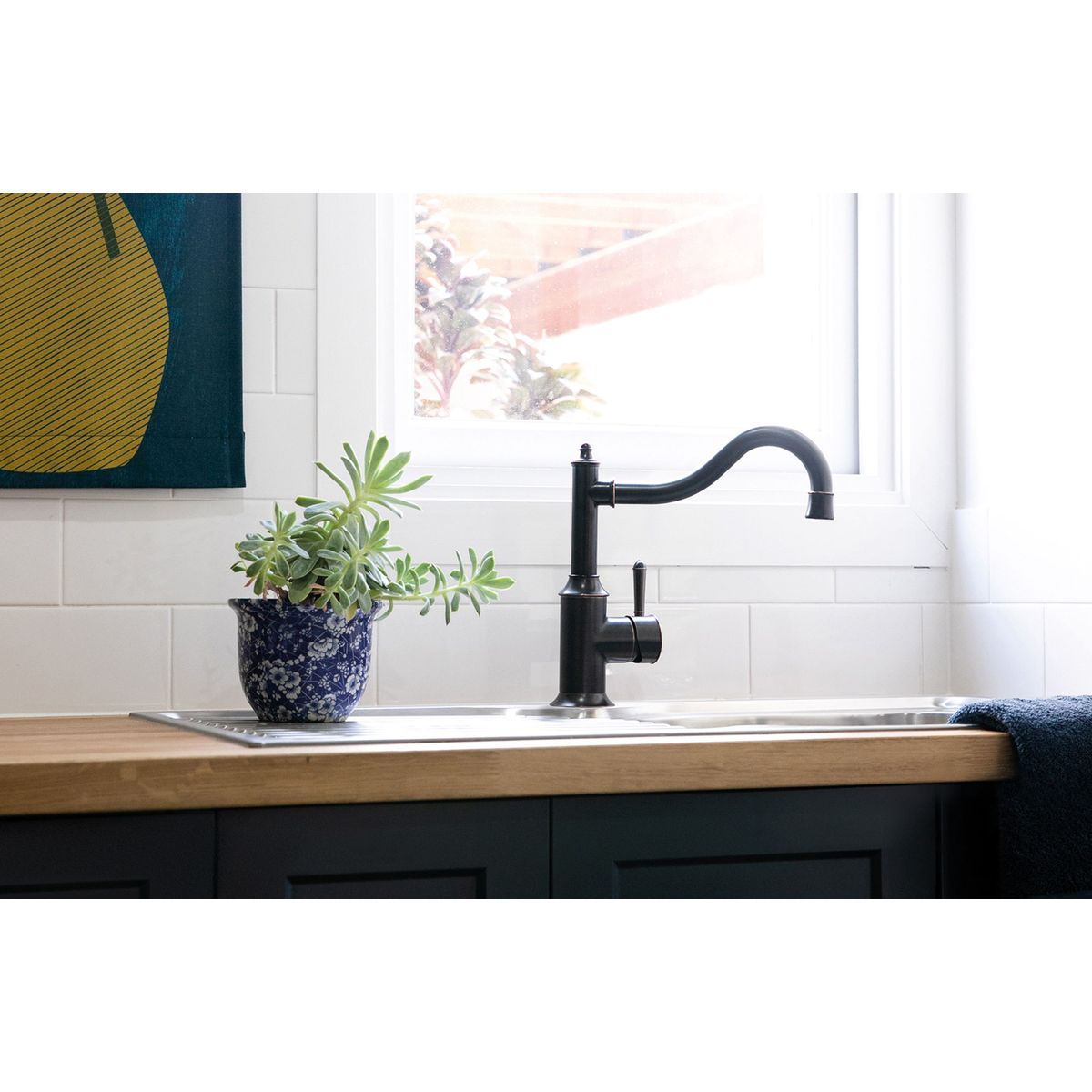 Nostalgia Sink Mixer 220mm Shepherds Crook - Antique Black