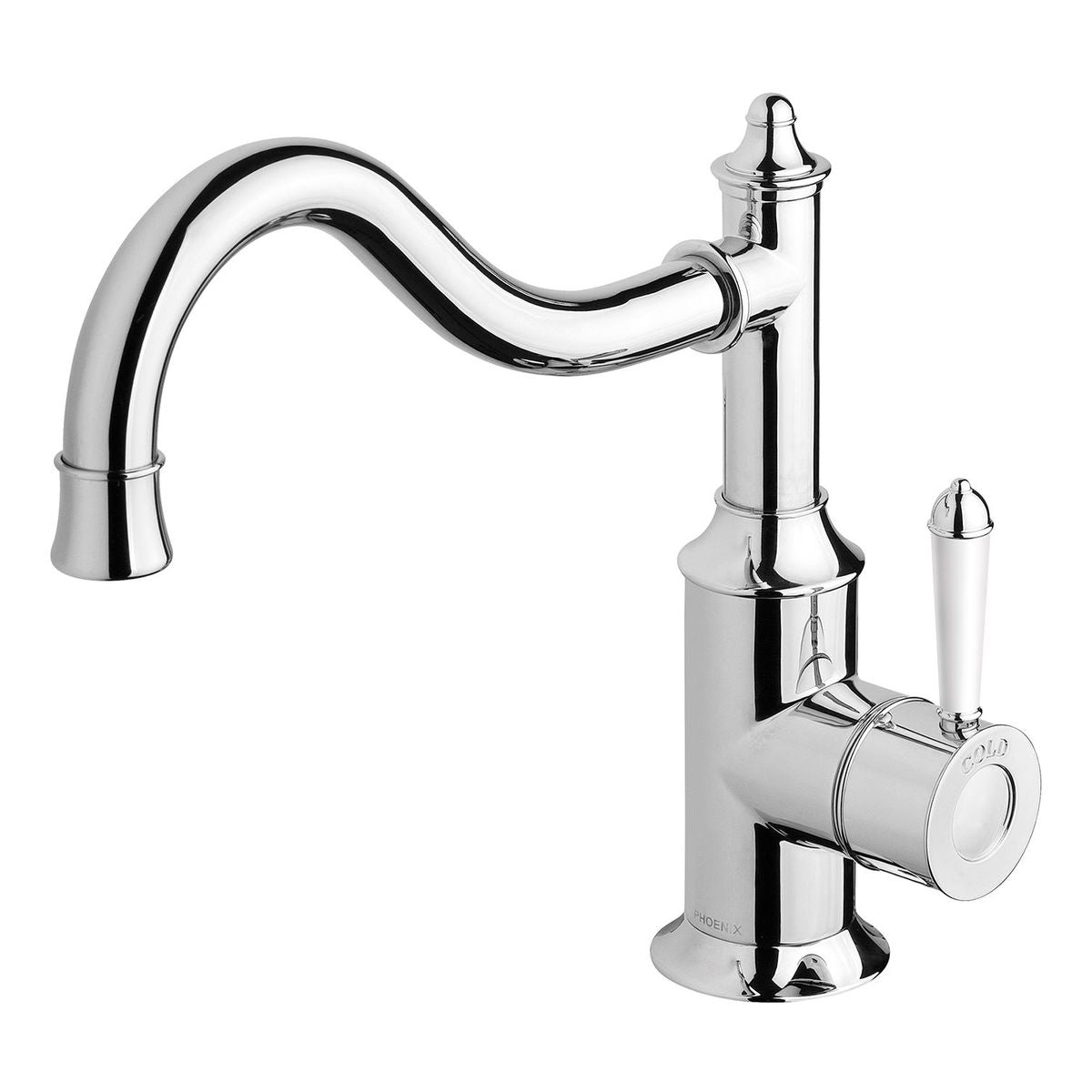 Nostalgia Sink Mixer 220mm Shepherds Crook - Chrome / Natural White