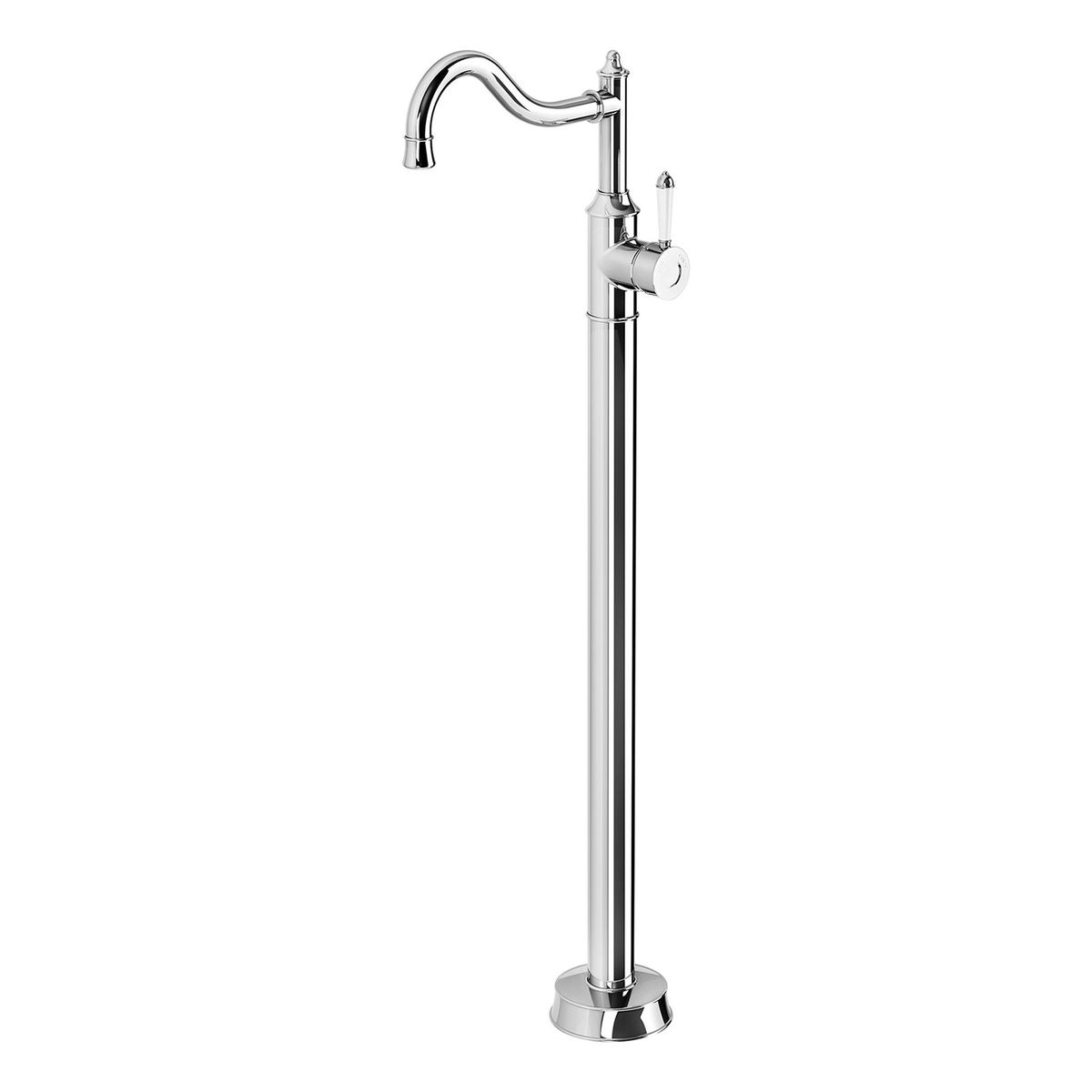 Nostalgia Floor Mounted Bath Mixer Shepherds Crook - Chrome / Natural White