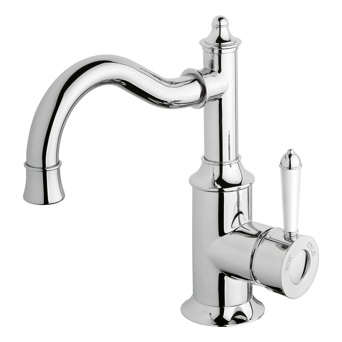 Nostalgia Basin Mixer 160mm Shepherds Crook - Chrome / Natural White