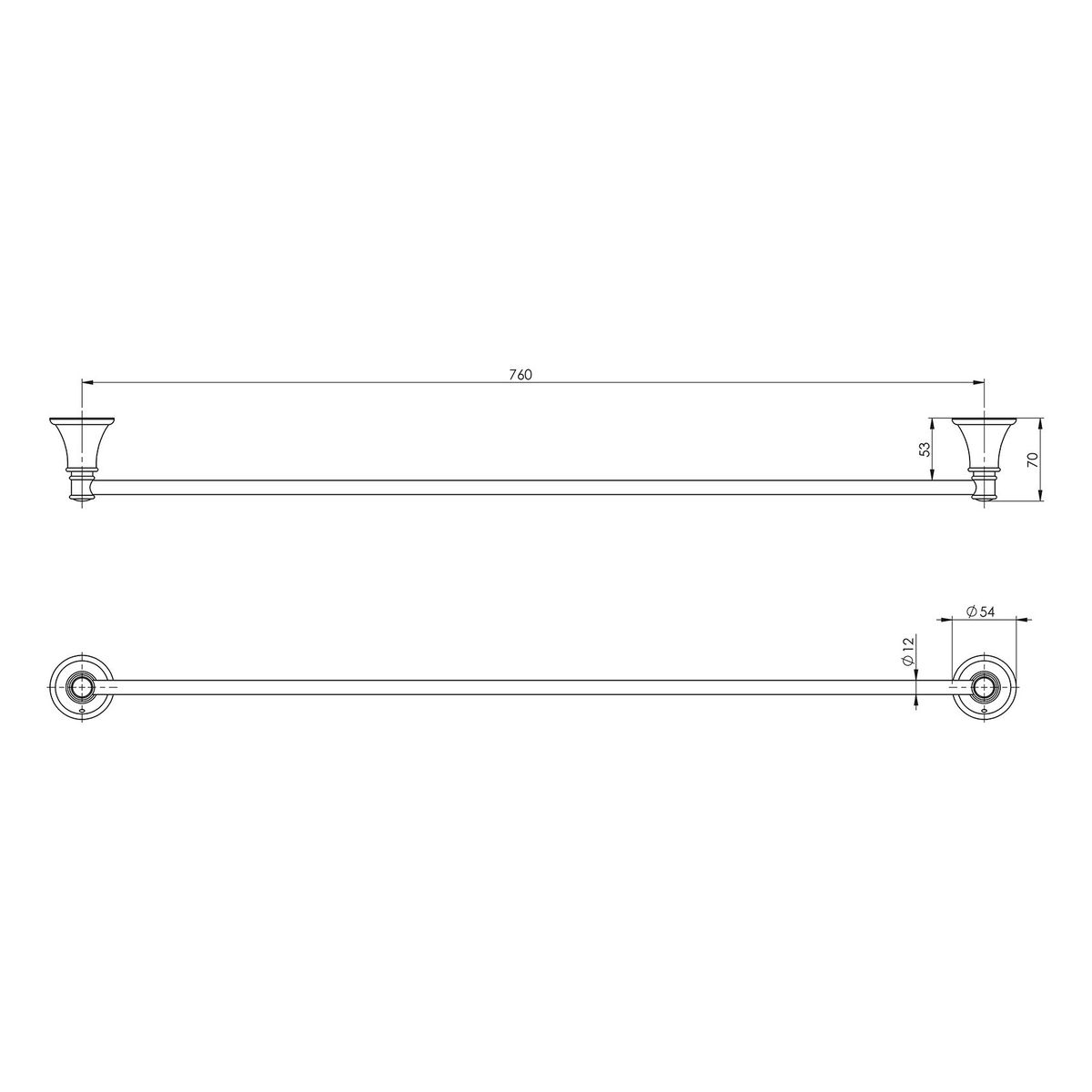 Nostalgia Single Towel Rail 760mm - Chrome