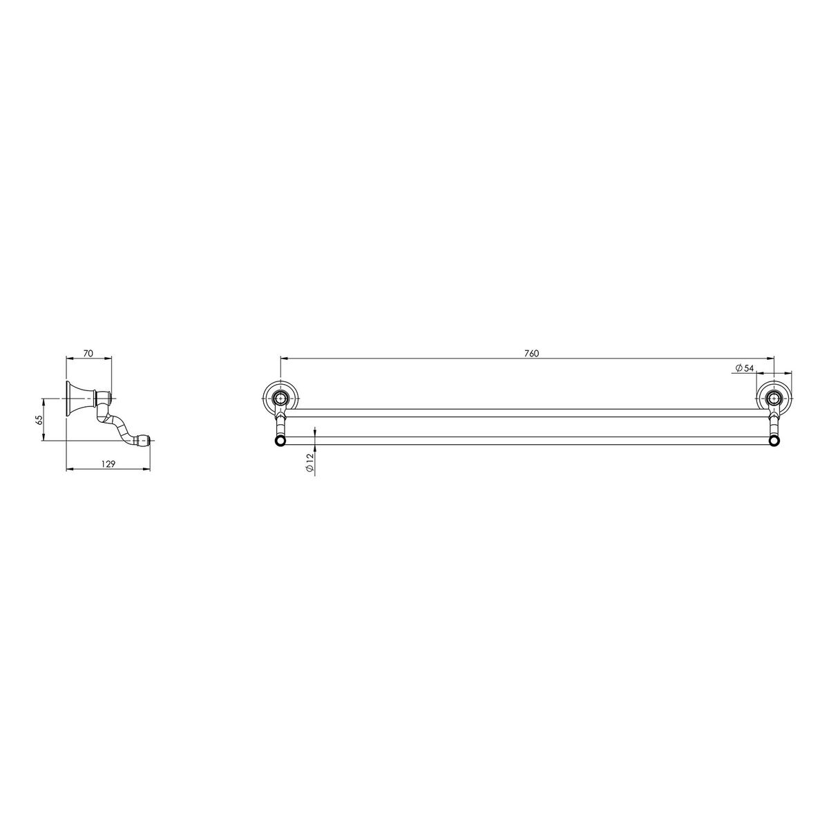 Nostalgia Double Towel Rail 760mm - Chrome