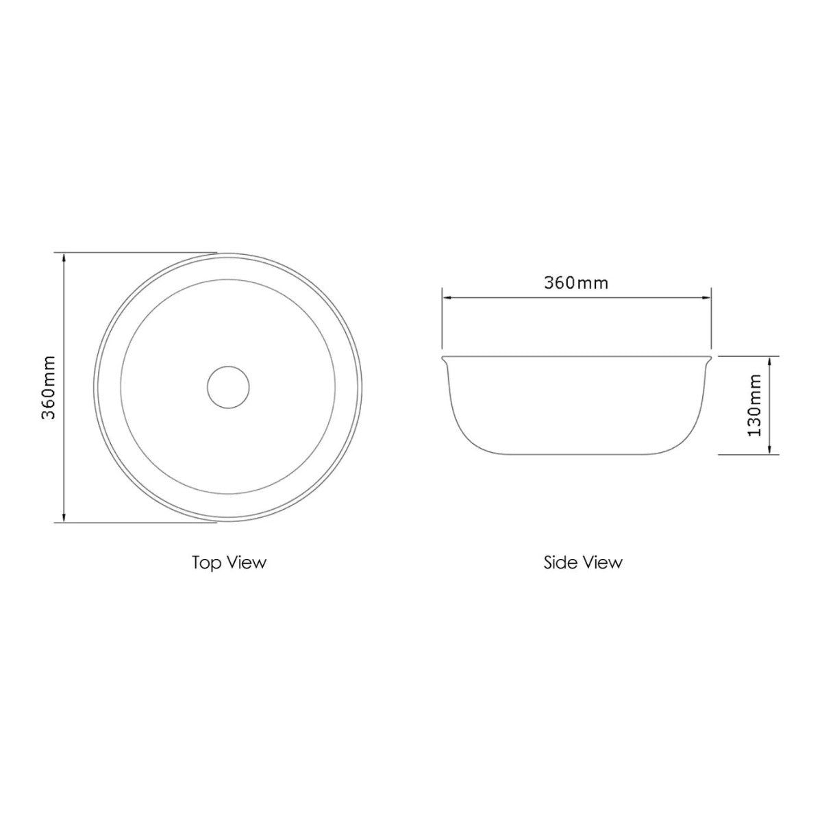 Bronte Round 360x360x130 Matte Black Basin