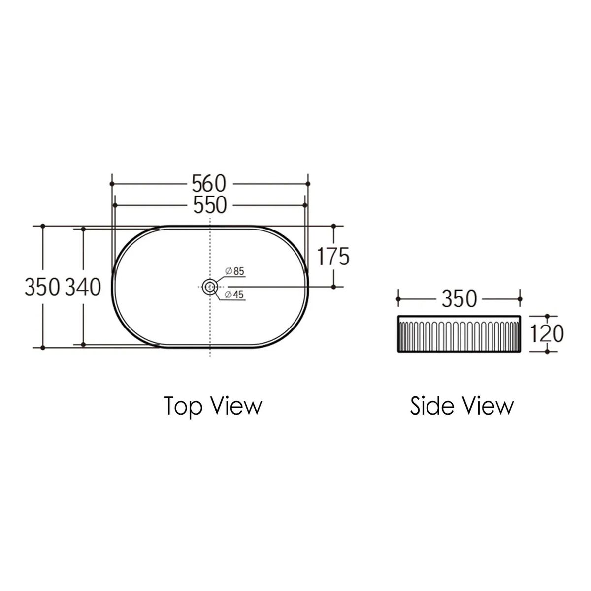 Kensington Oval 560X350X120 Gloss White Basin