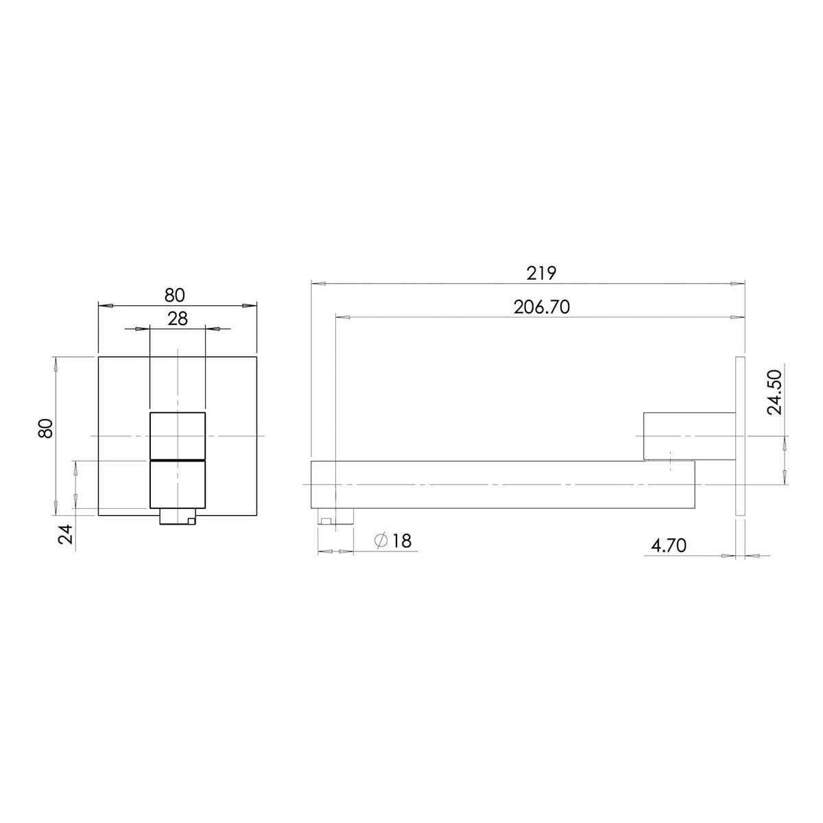 Swivel Bath Outlet Squareline 200mm