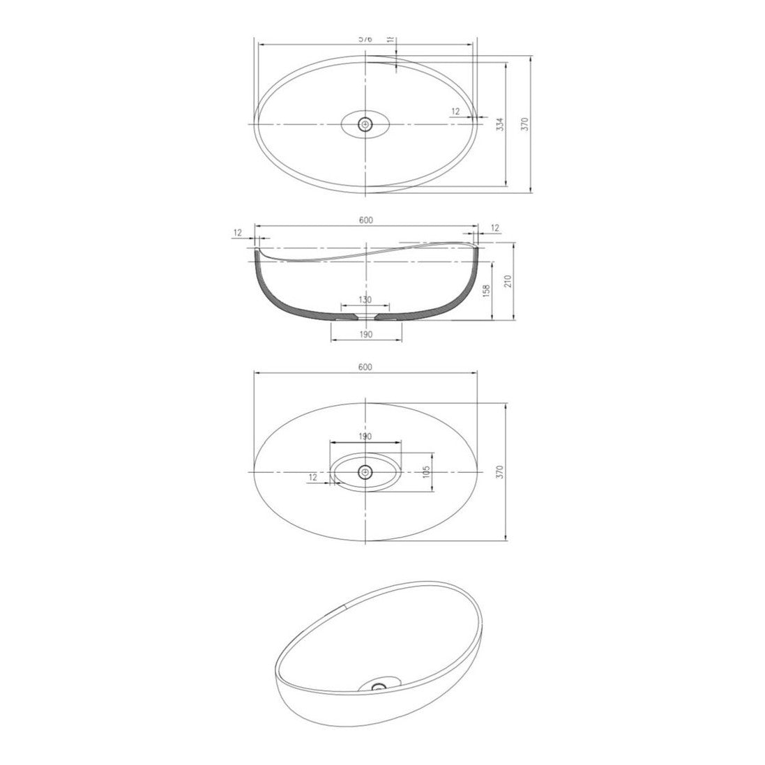 Onda Above Counter Stone Basin - Charcoal