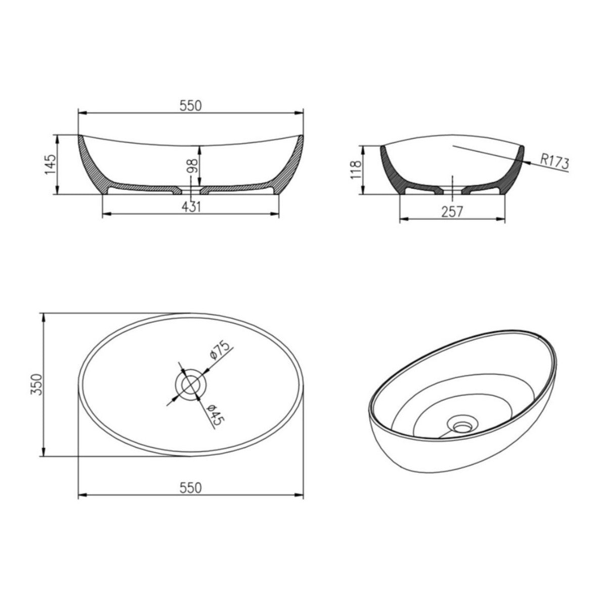 Mila Above Counter Stone Basin - Coco Brown
