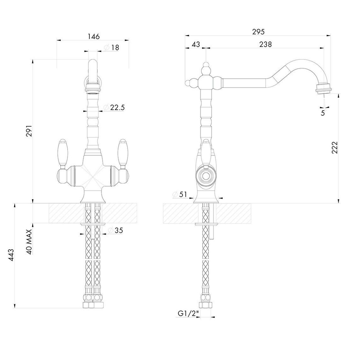 Providence Double Sink Mixer - Brushed Brass