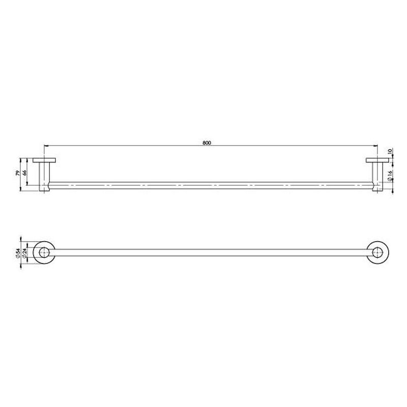 Radii Single Towel Rail 800mm Round Plate - Brushed Nickel