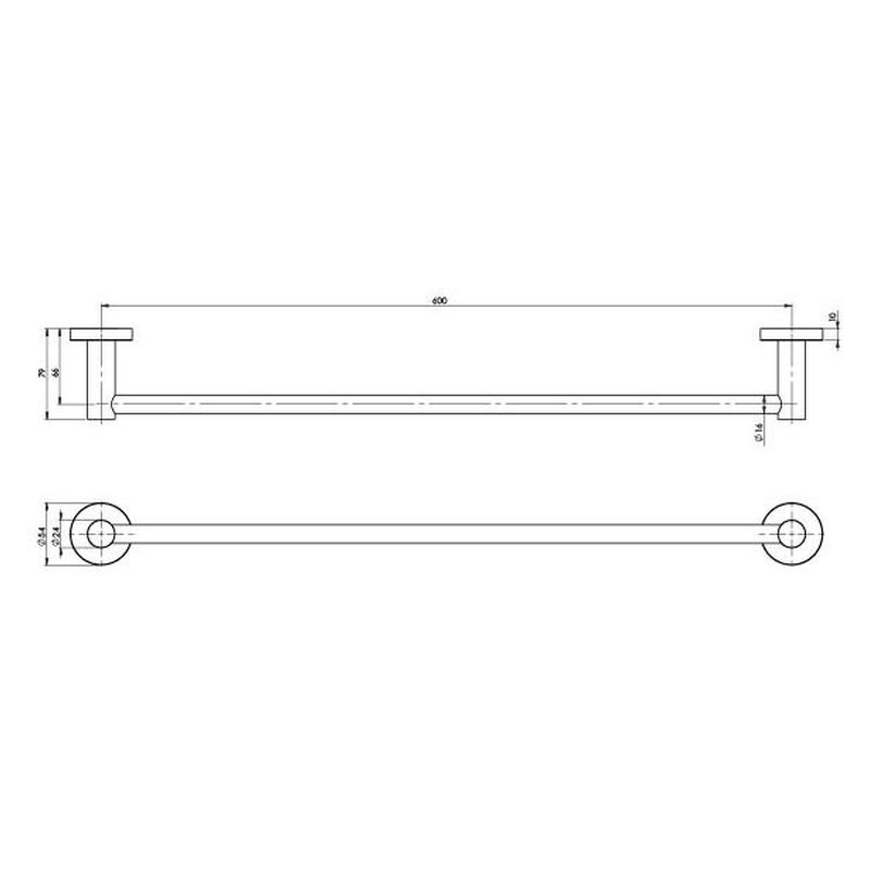 Radii Single Towel Rail 600mm Round Plate - Brushed Carbon