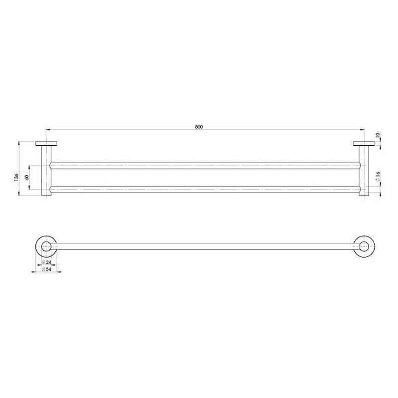 Radii Double Towel Rail 800mm Round Plate - Matte Black