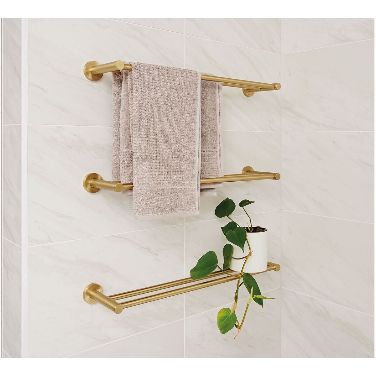 Radii Double Towel Rail 600mm Round Plate - Brushed Gold