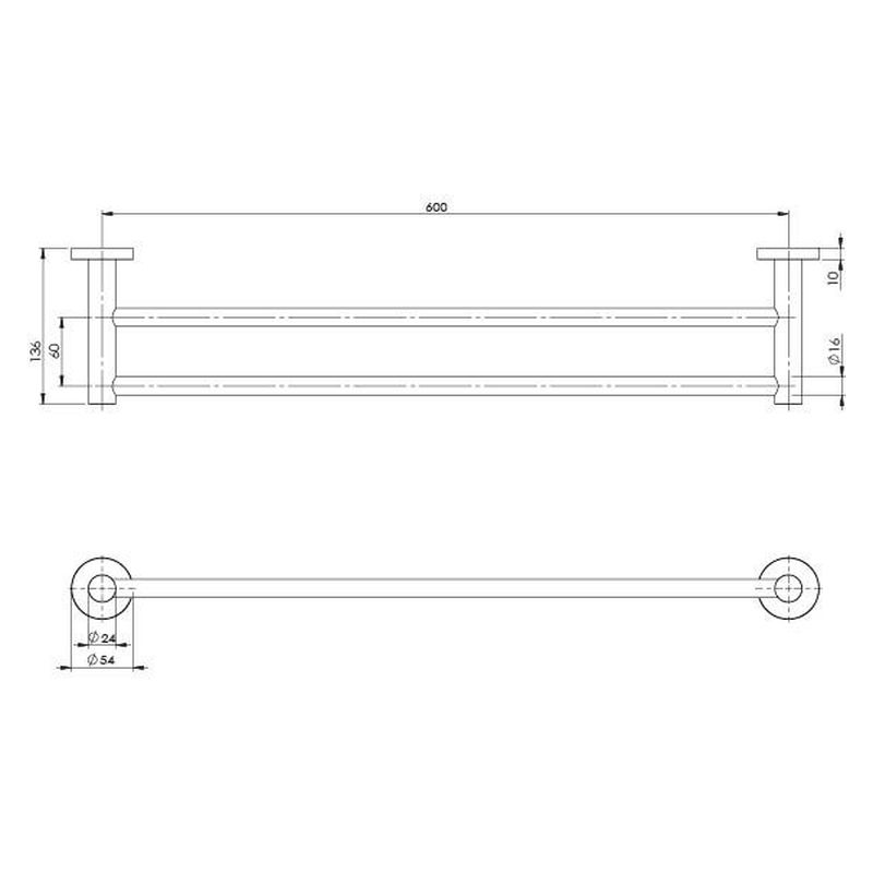 Radii Double Towel Rail 600mm Round Plate - Chrome
