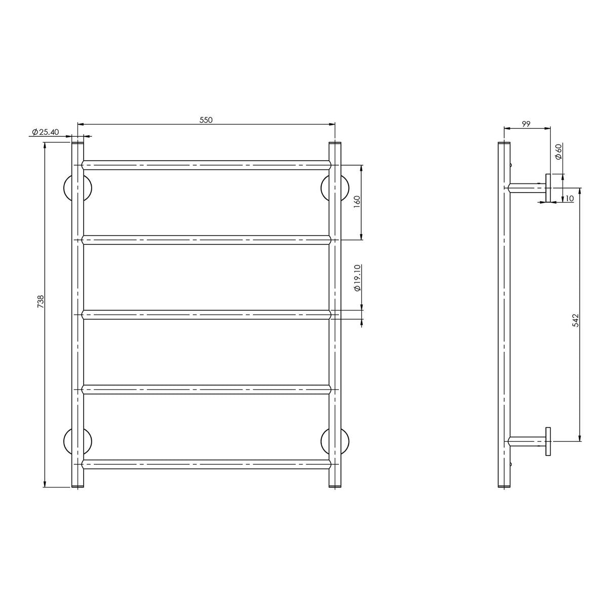 Radii Towel Ladder 550 x 740mm Round Plate - Brushed Nickel