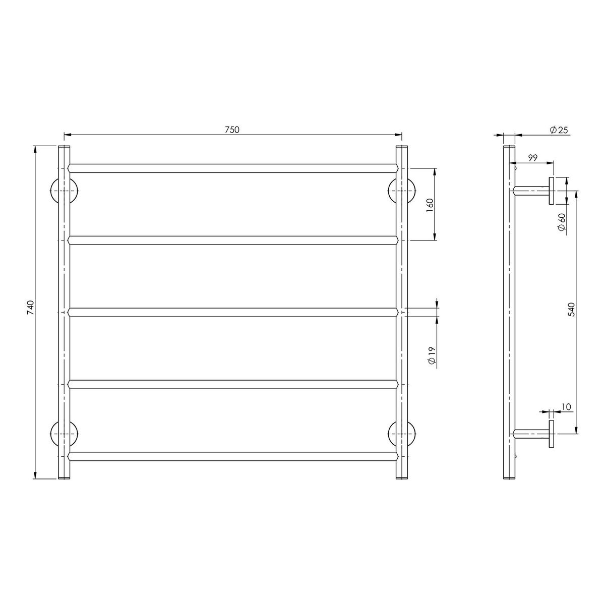 Radii Towel Ladder 750 x 740mm Round Plate