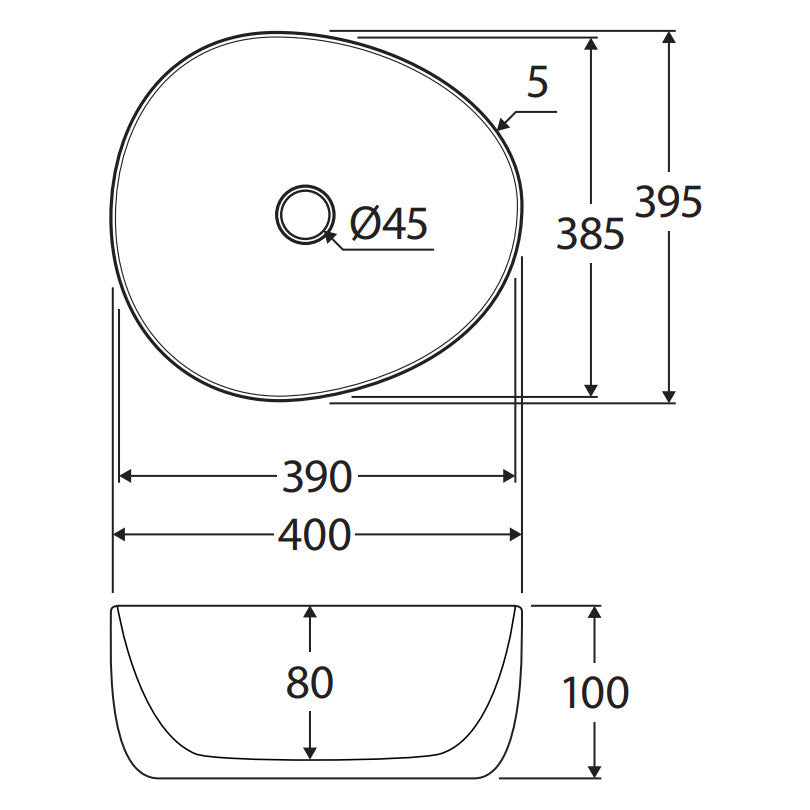 Pebble Small Above Counter Basin, Gloss White