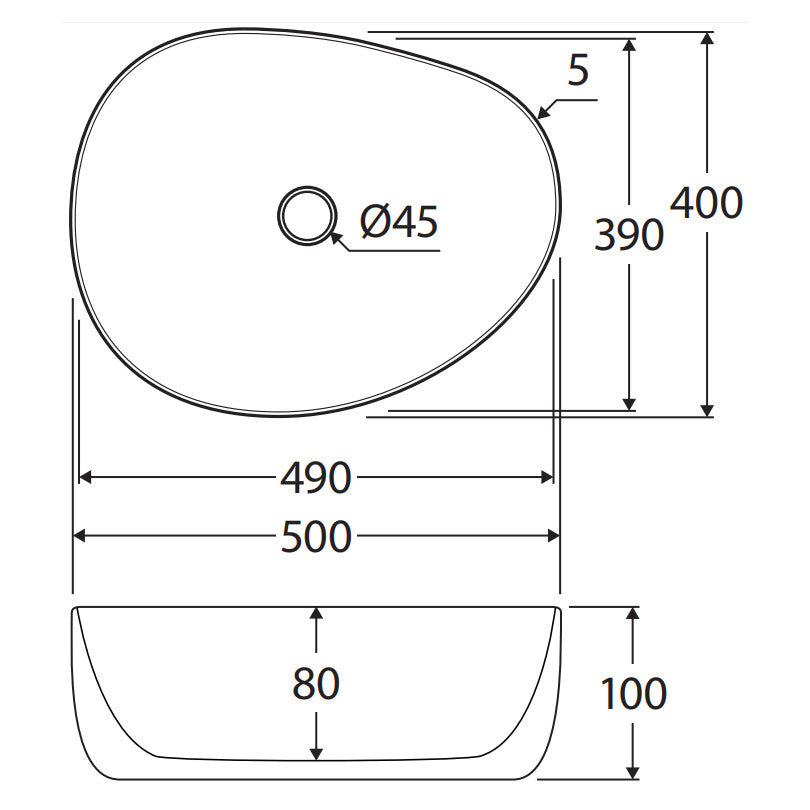 Pebble Medium Above Counter Basin, Matte Black