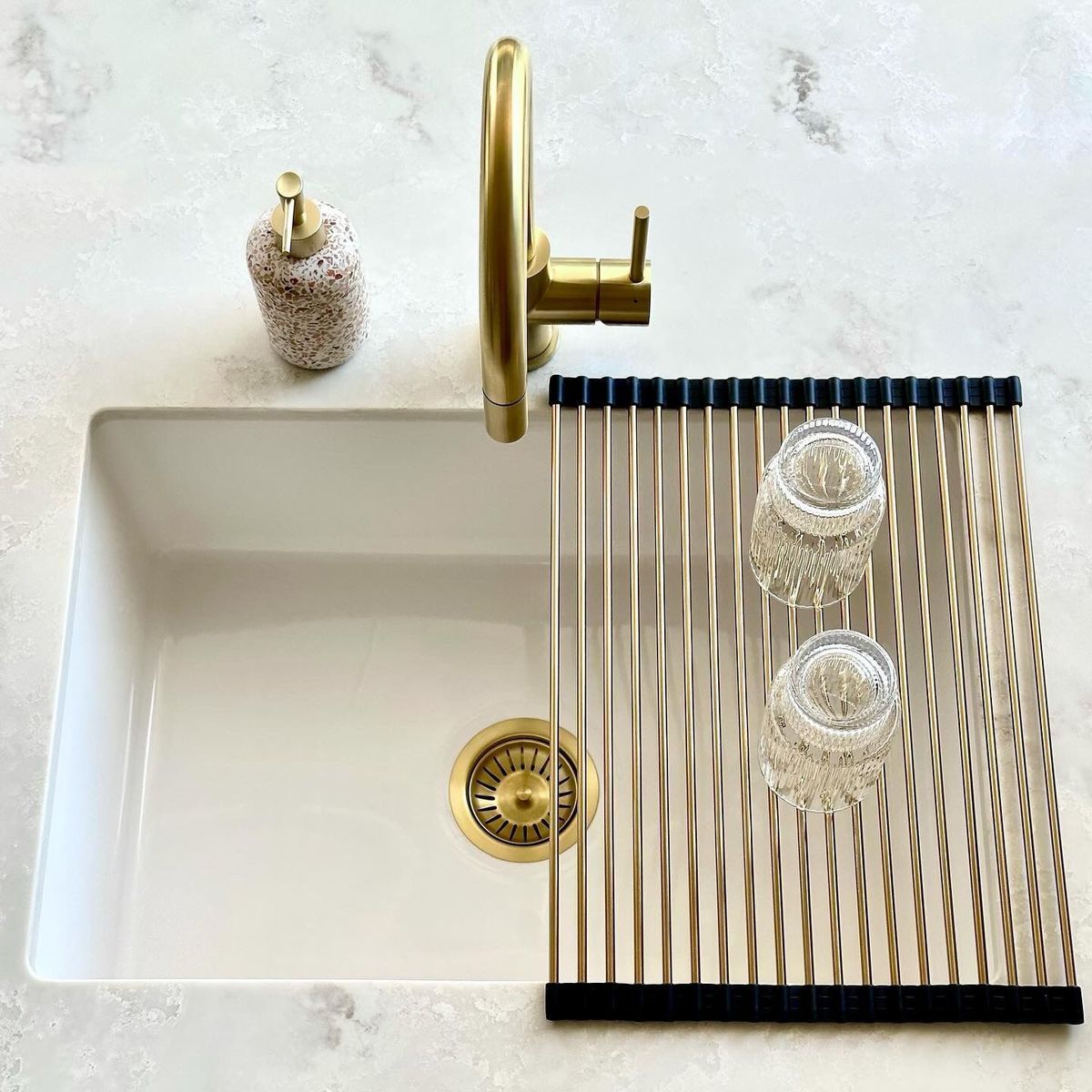 43X32 Sink Roller Mat Drainer Brushed Brass