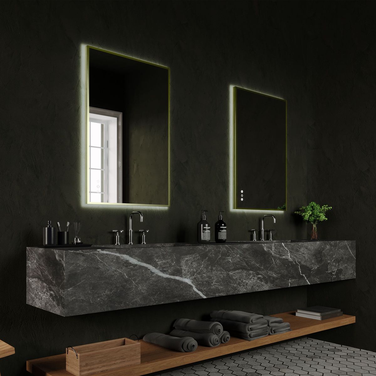 R-Series 900 Bespoke LED Mirror - Baltic Brass