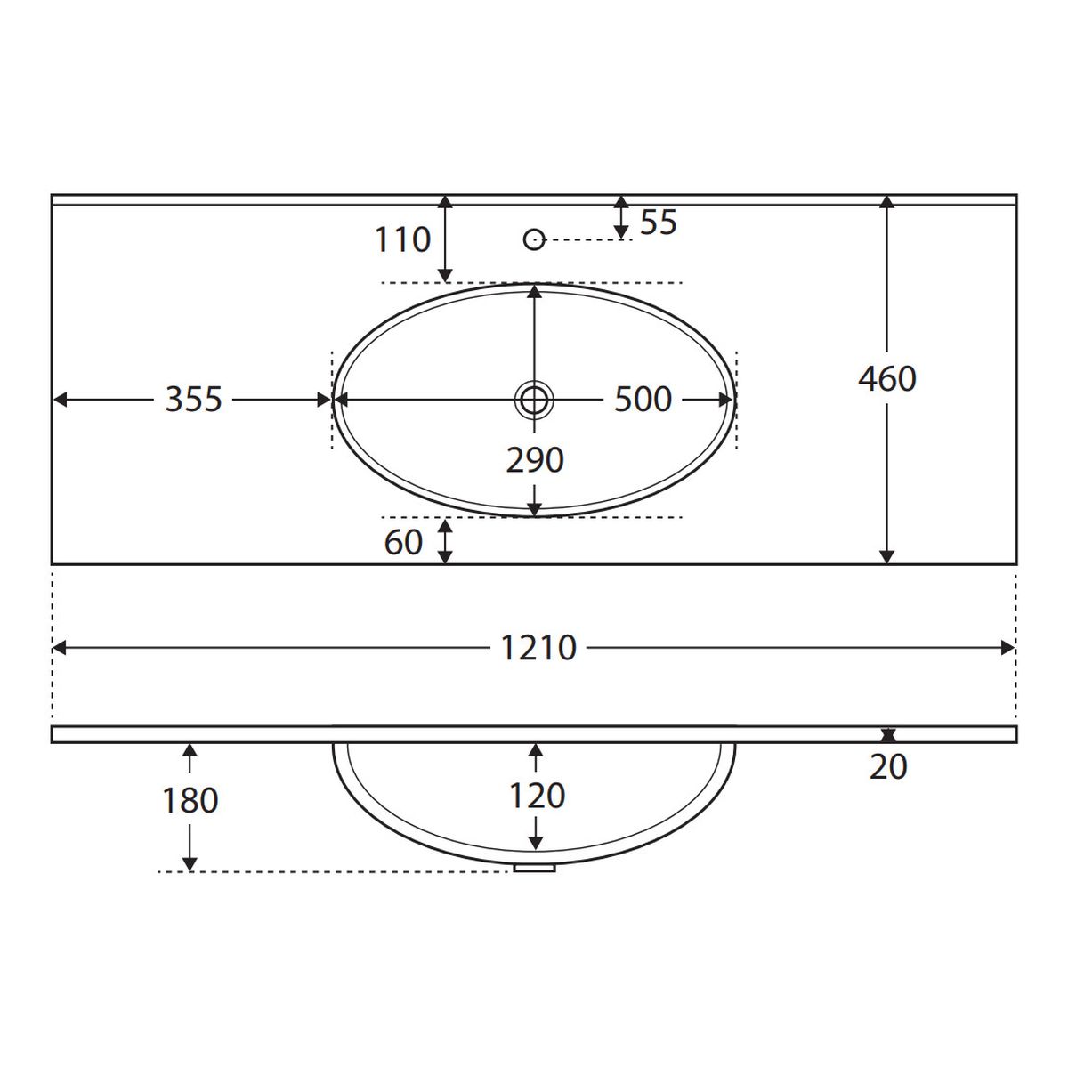Rotondo Full Depth Ceramic Basin-Top 1200 - 1 Tap Hole