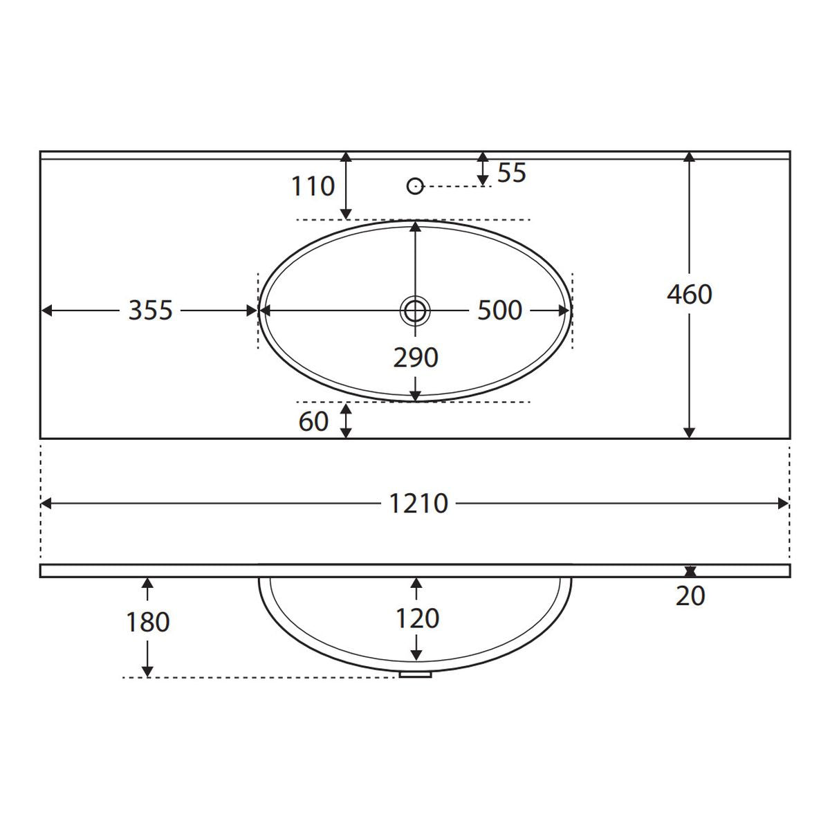 Rotondo Full Depth Ceramic Basin-Top 1200 - 3 Tap Holes
