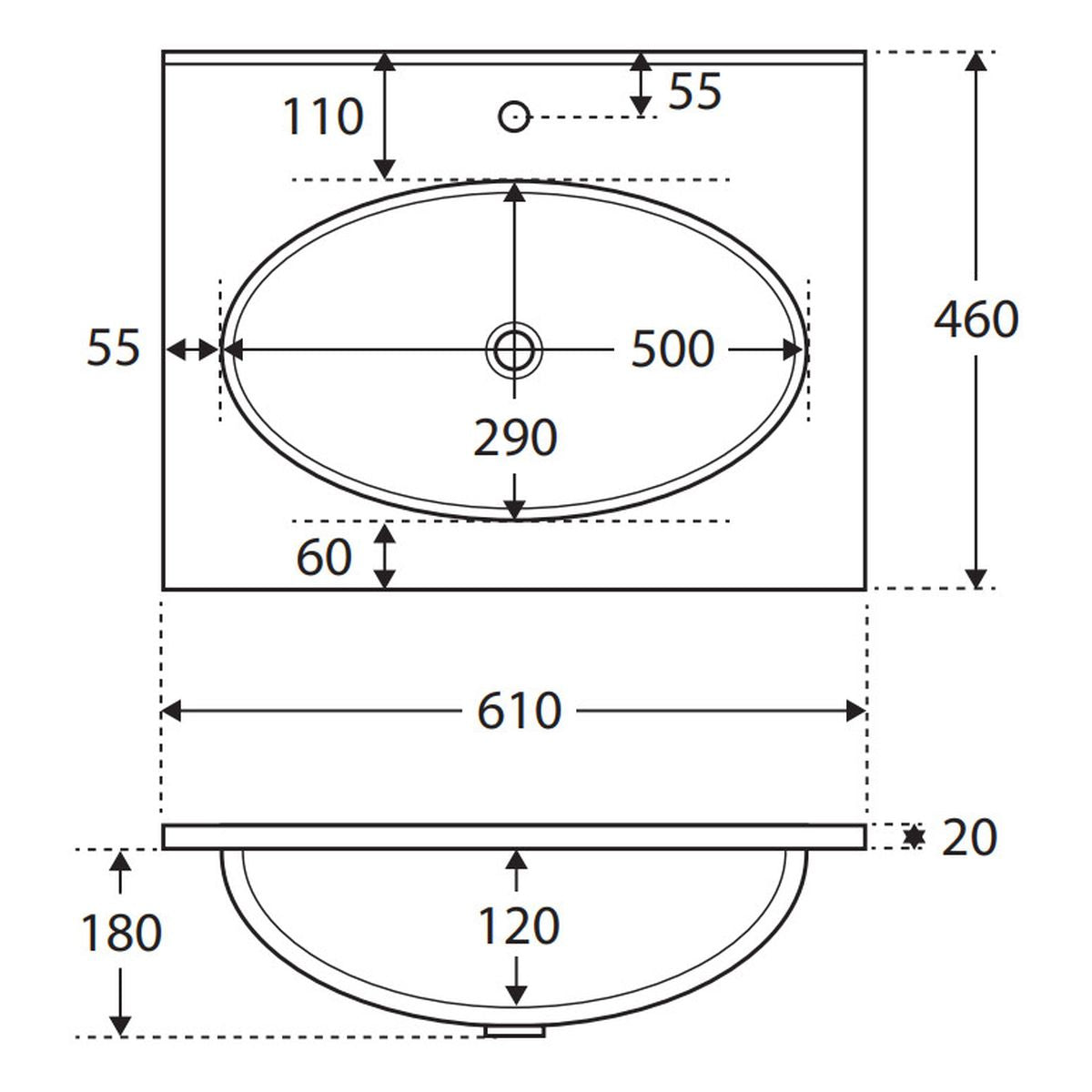 Rotondo Full Depth Ceramic Basin-Top 600 - 1 Tap Hole