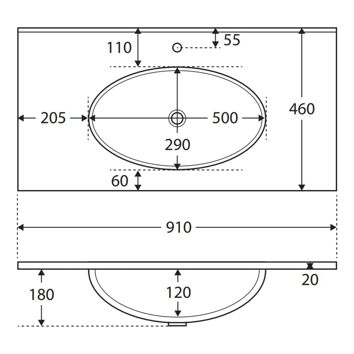 Rotondo Full Depth Ceramic Basin-Top 900 - 1 Tap Hole